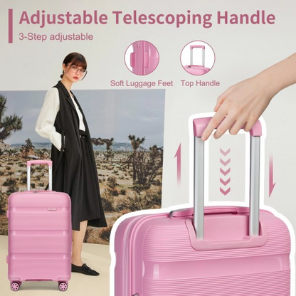 Kono 19-Inch PP Hardshell Carry-On Suitcase – Lightweight Cabin Luggage with TSA Lock & 360° Silent Spinner Wheels - Pink