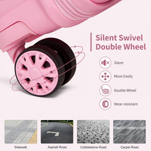 Kono 19-Inch PP Hardshell Carry-On Suitcase – Lightweight Cabin Luggage with TSA Lock & 360° Silent Spinner Wheels - Pink