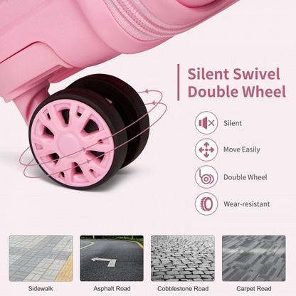 Kono 19-Inch PP Hardshell Carry-On Suitcase – Lightweight Cabin Luggage with TSA Lock & 360° Silent Spinner Wheels - Pink