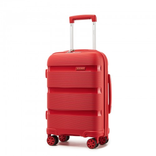 Kono 19-Inch PP Hardshell Carry-On Suitcase – Lightweight Cabin Luggage with TSA Lock & Silent 360° Spinner Wheels - Red