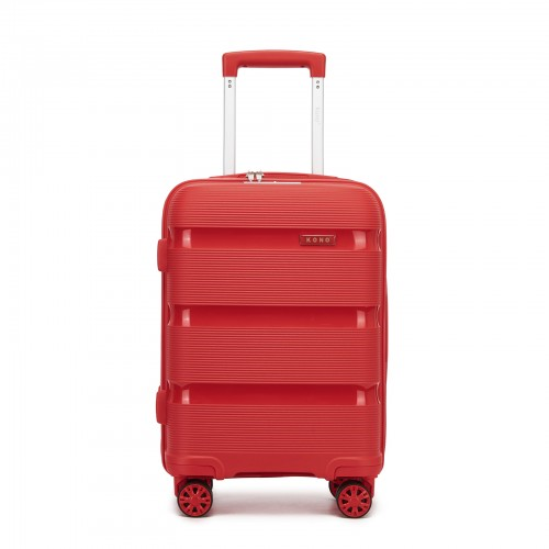 Kono 19-Inch PP Hardshell Carry-On Suitcase – Lightweight Cabin Luggage with TSA Lock & Silent 360° Spinner Wheels - Red