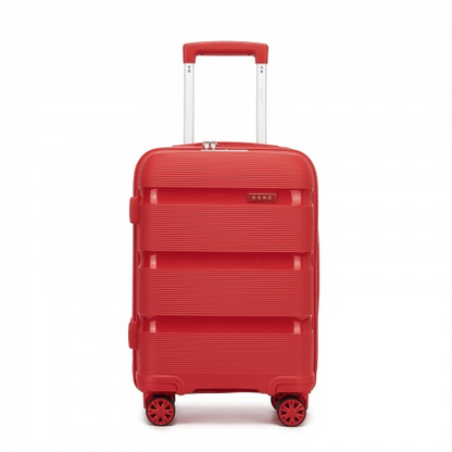 Kono 19-Inch PP Hardshell Carry-On Suitcase – Lightweight Cabin Luggage with TSA Lock & Silent 360° Spinner Wheels - Red
