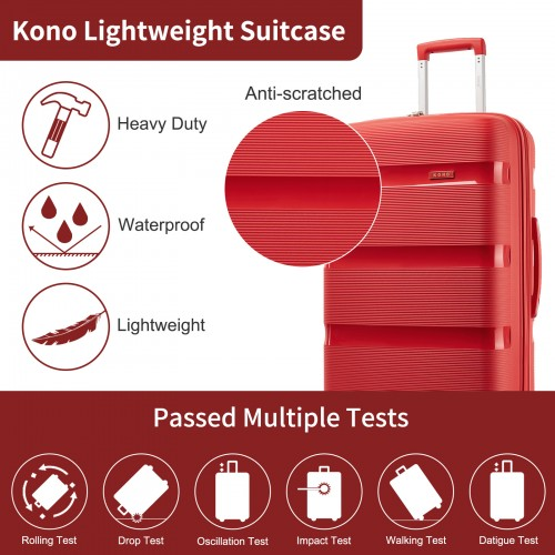 Kono 19-Inch PP Hardshell Carry-On Suitcase – Lightweight Cabin Luggage with TSA Lock & Silent 360° Spinner Wheels - Red