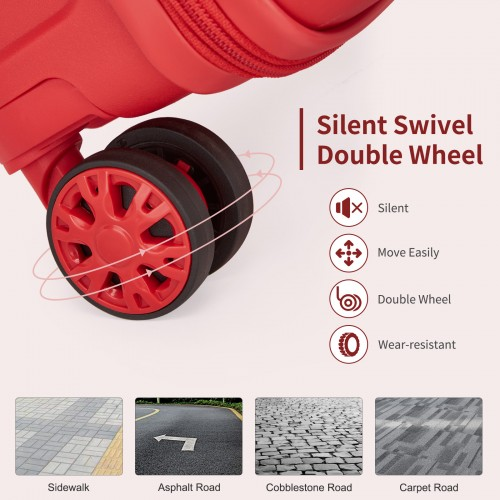 Kono 19-Inch PP Hardshell Carry-On Suitcase – Lightweight Cabin Luggage with TSA Lock & Silent 360° Spinner Wheels - Red