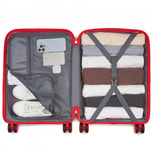 Kono 19-Inch PP Hardshell Carry-On Suitcase – Lightweight Cabin Luggage with TSA Lock & Silent 360° Spinner Wheels - Red