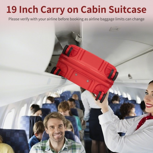 Kono 19-Inch PP Hardshell Carry-On Suitcase – Lightweight Cabin Luggage with TSA Lock & Silent 360° Spinner Wheels - Red