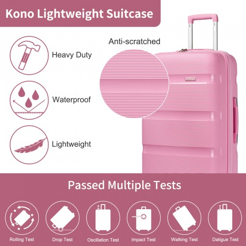 KSK2492 - Kono 28-Inch PP Hardshell Checked Luggage–Large Lightweight Suitcase with TSA Lock, 360° Spinner Wheels - Pink