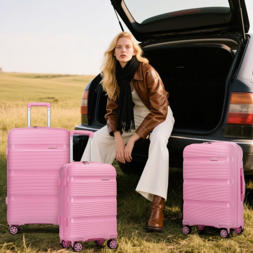 KSK2492 - Kono 28-Inch PP Hardshell Checked Luggage–Large Lightweight Suitcase with TSA Lock, 360° Spinner Wheels - Pink