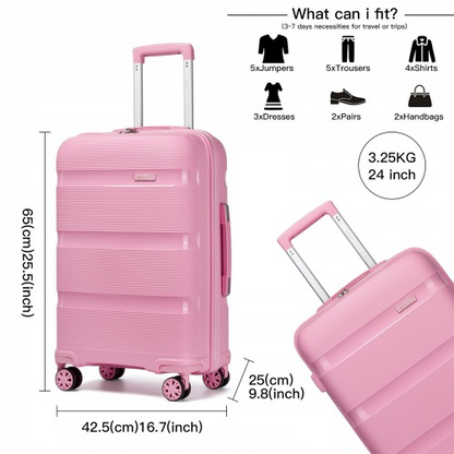 KSK2492 - Kono 24-Inch PP Hardshell Suitcase – Durable Checked Luggage with TSA Lock & 360° Spinner Silent Wheels - Pink