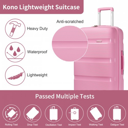 KSK2492 - Kono 24-Inch PP Hardshell Suitcase – Durable Checked Luggage with TSA Lock & 360° Spinner Silent Wheels - Pink