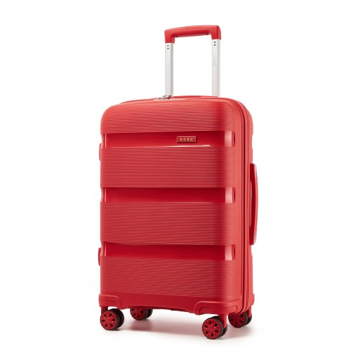 Kono 24-Inch PP Hardshell Suitcase – Durable Checked Luggage with TSA Lock & 360° Spinner Silent Wheels - Red