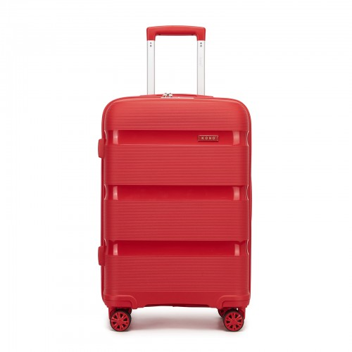 Kono 24-Inch PP Hardshell Suitcase – Durable Checked Luggage with TSA Lock & 360° Spinner Silent Wheels - Red