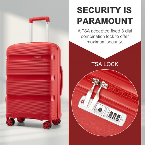 Kono 24-Inch PP Hardshell Suitcase – Durable Checked Luggage with TSA Lock & 360° Spinner Silent Wheels - Red