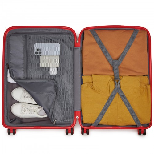 Kono 24-Inch PP Hardshell Suitcase – Durable Checked Luggage with TSA Lock & 360° Spinner Silent Wheels - Red