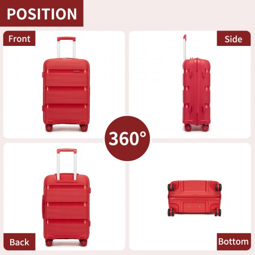 KSK2492 - Kono 28-Inch PP Hardshell Checked Luggage–Large Lightweight Suitcase with TSA Lock, 360° Spinner Wheels - Red