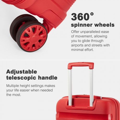 KSK2492 - Kono 28-Inch PP Hardshell Checked Luggage–Large Lightweight Suitcase with TSA Lock, 360° Spinner Wheels - Red