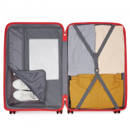 KSK2492 - Kono 28-Inch PP Hardshell Checked Luggage–Large Lightweight Suitcase with TSA Lock, 360° Spinner Wheels - Red