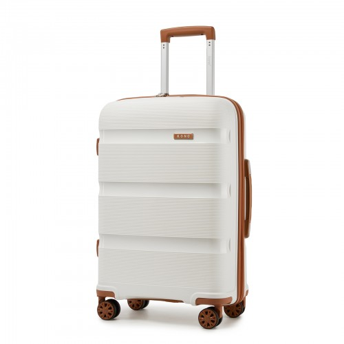 Kono 24-Inch PP Hardshell Suitcase with TSA Lock & 360° Spinner Silent Wheels - Cream And Brown