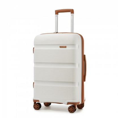 Kono 24-Inch PP Hardshell Suitcase with TSA Lock & 360° Spinner Silent Wheels - Cream And Brown