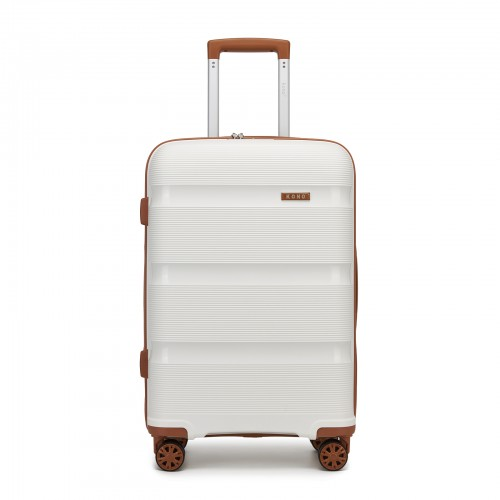 Kono 24-Inch PP Hardshell Suitcase with TSA Lock & 360° Spinner Silent Wheels - Cream And Brown