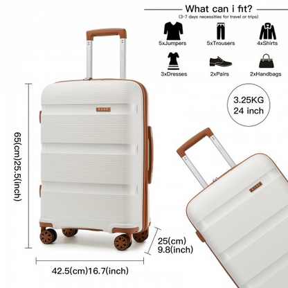 Kono 24-Inch PP Hardshell Suitcase with TSA Lock & 360° Spinner Silent Wheels - Cream And Brown