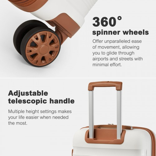 Kono 24-Inch PP Hardshell Suitcase with TSA Lock & 360° Spinner Silent Wheels - Cream And Brown