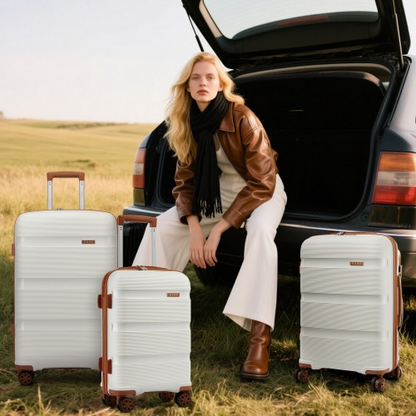 Kono 24-Inch PP Hardshell Suitcase with TSA Lock & 360° Spinner Silent Wheels - Cream And Brown