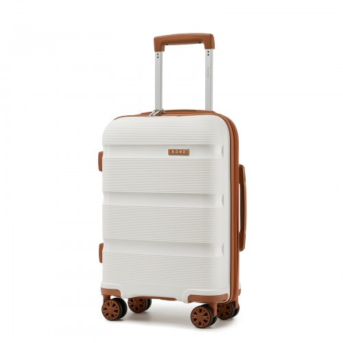 Kono 19-Inch Lightweight PP Hardshell Carry-On Suitcase with TSA Lock & 360° Silent Spinner Wheels - Cream And Brown