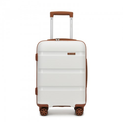 Kono 19-Inch Lightweight PP Hardshell Carry-On Suitcase with TSA Lock & 360° Silent Spinner Wheels - Cream And Brown
