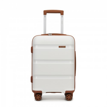 Kono 19-Inch Lightweight PP Hardshell Carry-On Suitcase with TSA Lock & 360° Silent Spinner Wheels - Cream And Brown