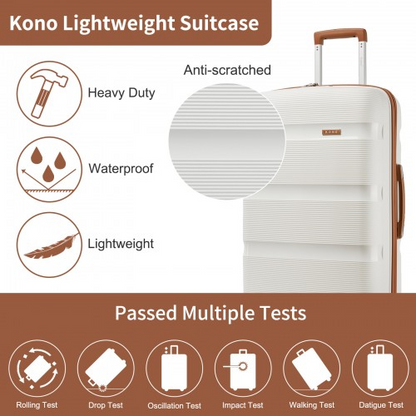 Kono 19-Inch Lightweight PP Hardshell Carry-On Suitcase with TSA Lock & 360° Silent Spinner Wheels - Cream And Brown