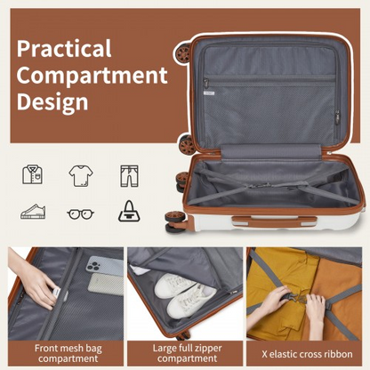 Kono 19-Inch Lightweight PP Hardshell Carry-On Suitcase with TSA Lock & 360° Silent Spinner Wheels - Cream And Brown