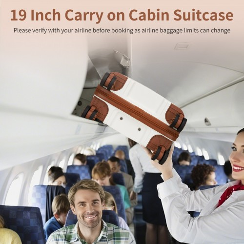 Kono 19-Inch Lightweight PP Hardshell Carry-On Suitcase with TSA Lock & 360° Silent Spinner Wheels - Cream And Brown