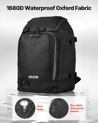 VEVOR Ski Boot Bag, 55L Backpack for Men & Women, Waterproof, Durable 1680D Oxford, Black