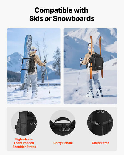 VEVOR Ski Boot Bag, 55L Backpack for Men & Women, Waterproof, Durable 1680D Oxford, Black