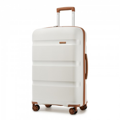 KSK2492 - Kono 28-Inch PP Hardshell Checked Luggage–Large Lightweight Suitcase with TSA Lock, 360° Spinner Wheels - Cream And Brown
