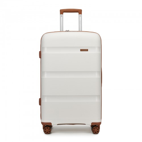 KSK2492 - Kono 28-Inch PP Hardshell Checked Luggage–Large Lightweight Suitcase with TSA Lock, 360° Spinner Wheels - Cream And Brown