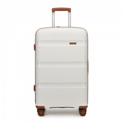 KSK2492 - Kono 28-Inch PP Hardshell Checked Luggage–Large Lightweight Suitcase with TSA Lock, 360° Spinner Wheels - Cream And Brown