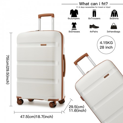 KSK2492 - Kono 28-Inch PP Hardshell Checked Luggage–Large Lightweight Suitcase with TSA Lock, 360° Spinner Wheels - Cream And Brown