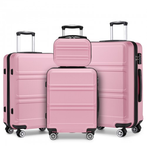 K1871-1L - Kono ABS Sculpted Horizontal Design 4 Pcs Suitcase Set With Vanity Case - Pink