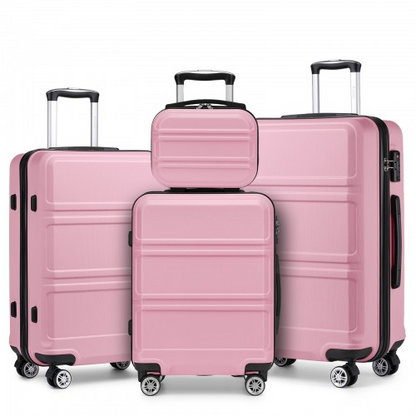 K1871-1L - Kono ABS Sculpted Horizontal Design 4 Pcs Suitcase Set With Vanity Case - Pink
