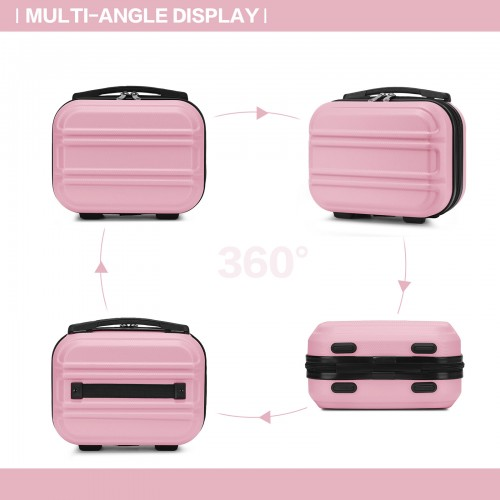 K1871-1L - Kono ABS Sculpted Horizontal Design 4 Pcs Suitcase Set With Vanity Case - Pink