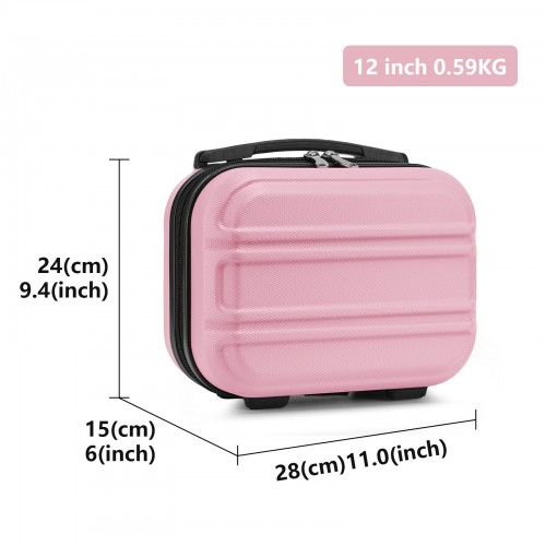 K1871-1L - Kono ABS Sculpted Horizontal Design 4 Pcs Suitcase Set With Vanity Case - Pink