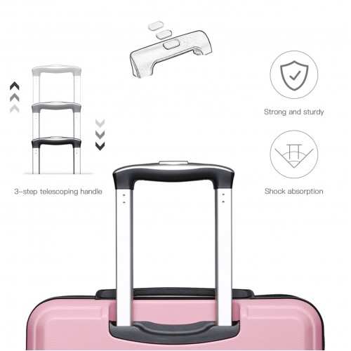 K1871-1L - Kono ABS Sculpted Horizontal Design 4 Pcs Suitcase Set With Vanity Case - Pink