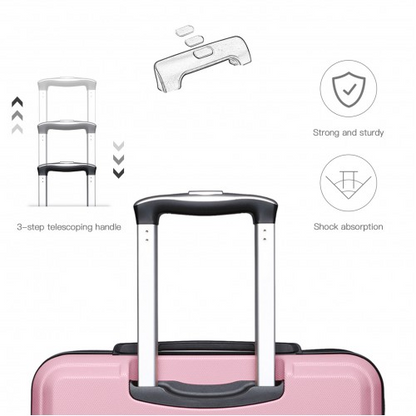 K1871-1L - Kono ABS Sculpted Horizontal Design 4 Pcs Suitcase Set With Vanity Case - Pink