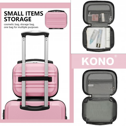 K1871-1L - Kono ABS Sculpted Horizontal Design 4 Pcs Suitcase Set With Vanity Case - Pink