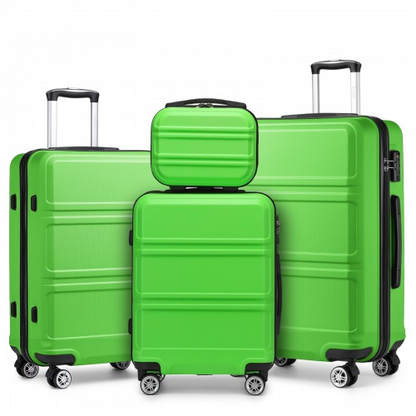 K1871-1L - Kono ABS Sculpted Horizontal Design 4 Pcs Suitcase Set With Vanity Case - Green