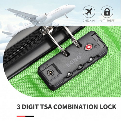 K1871-1L - Kono ABS Sculpted Horizontal Design 4 Pcs Suitcase Set With Vanity Case - Green