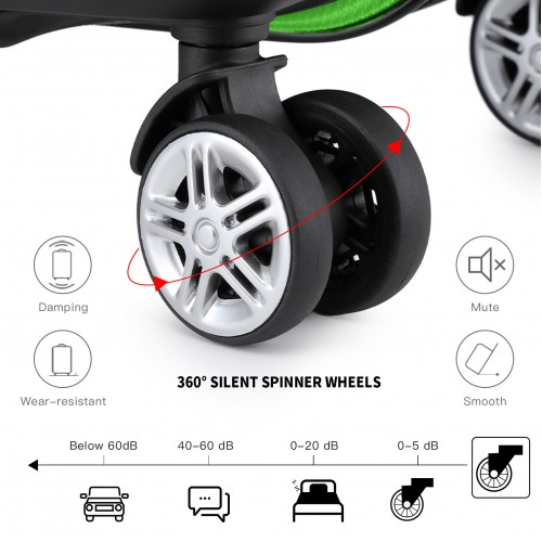 K1871-1L - Kono ABS Sculpted Horizontal Design 4 Pcs Suitcase Set With Vanity Case - Green