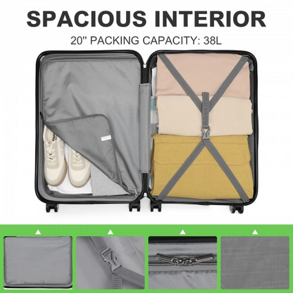 K1871-1L - Kono ABS Sculpted Horizontal Design 4 Pcs Suitcase Set With Vanity Case - Green
